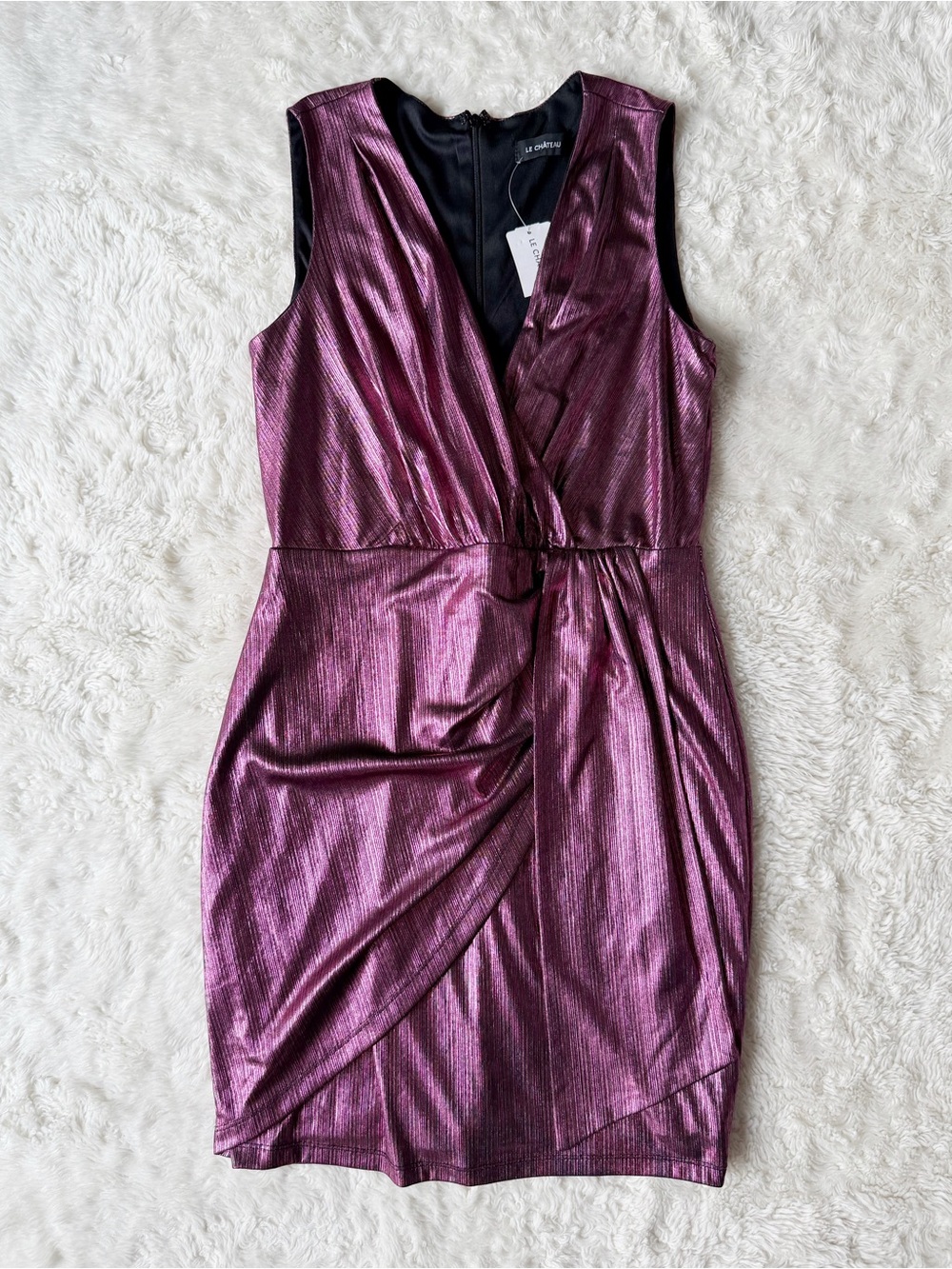 NWT Le Chateau Woman Purple Metallic Wrap Sleeveless Dress MEDIUM Party Cocktail - Picture 2 of 7